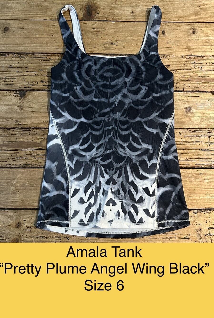 Lululemon Womens Size 6 Pretty Plume Angel Wing Black Amala Tank NWOT